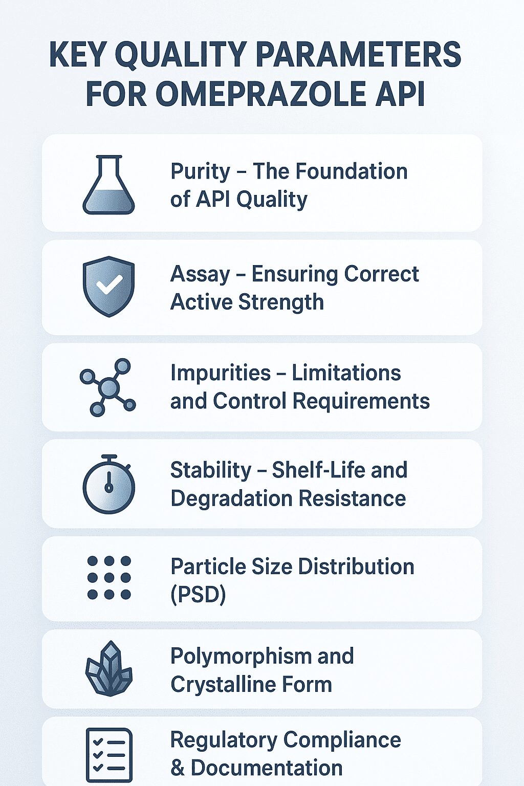 Omeprazole API Quality Guide: Purity, Assay & Impurities